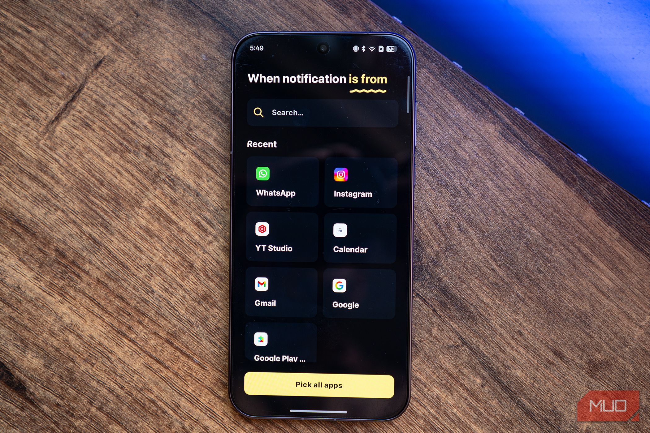 Apps selection page on Buzzkill