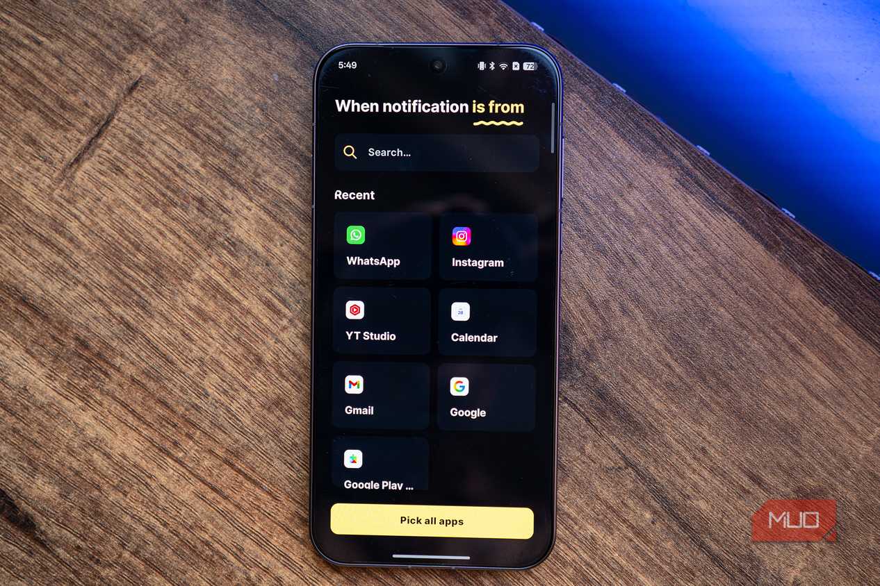 Apps selection page on Buzzkill