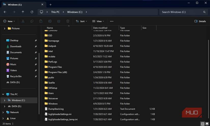 C drive before enabliing hidden files