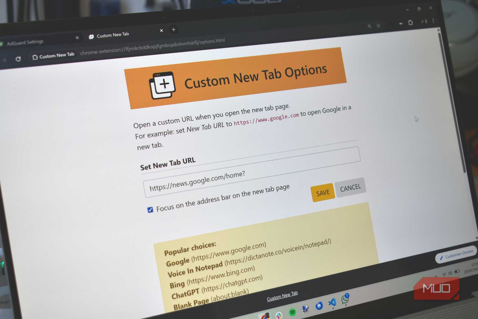 chrome custom new tab extension.