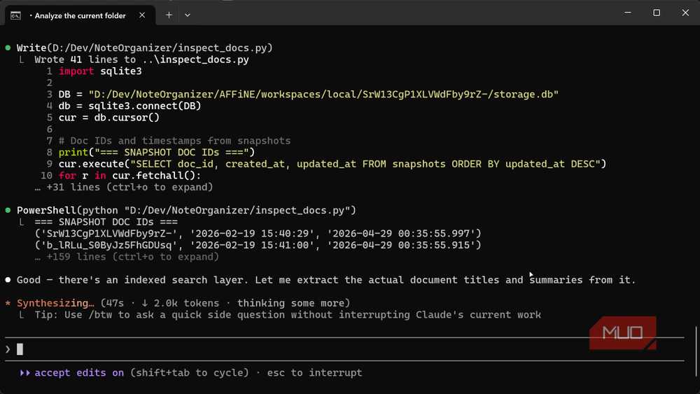 Claude Code analyzing notes and suggesting organization