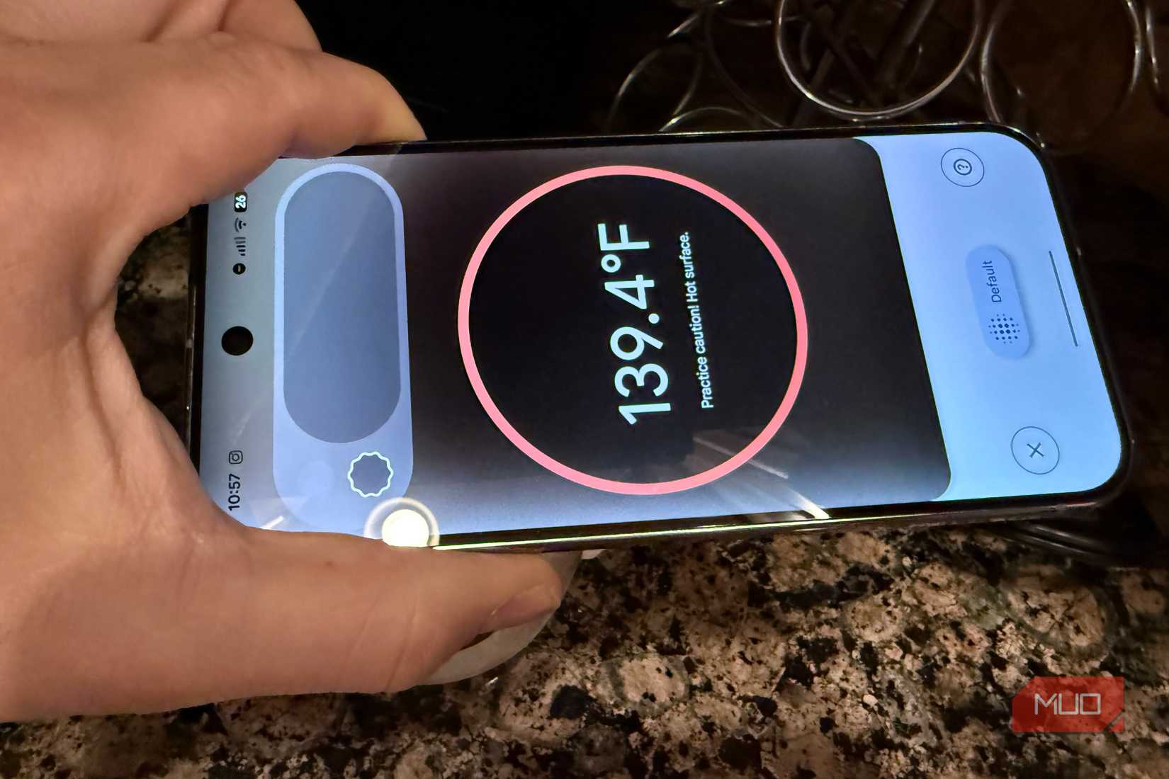 taking temperature of coffee with pixel