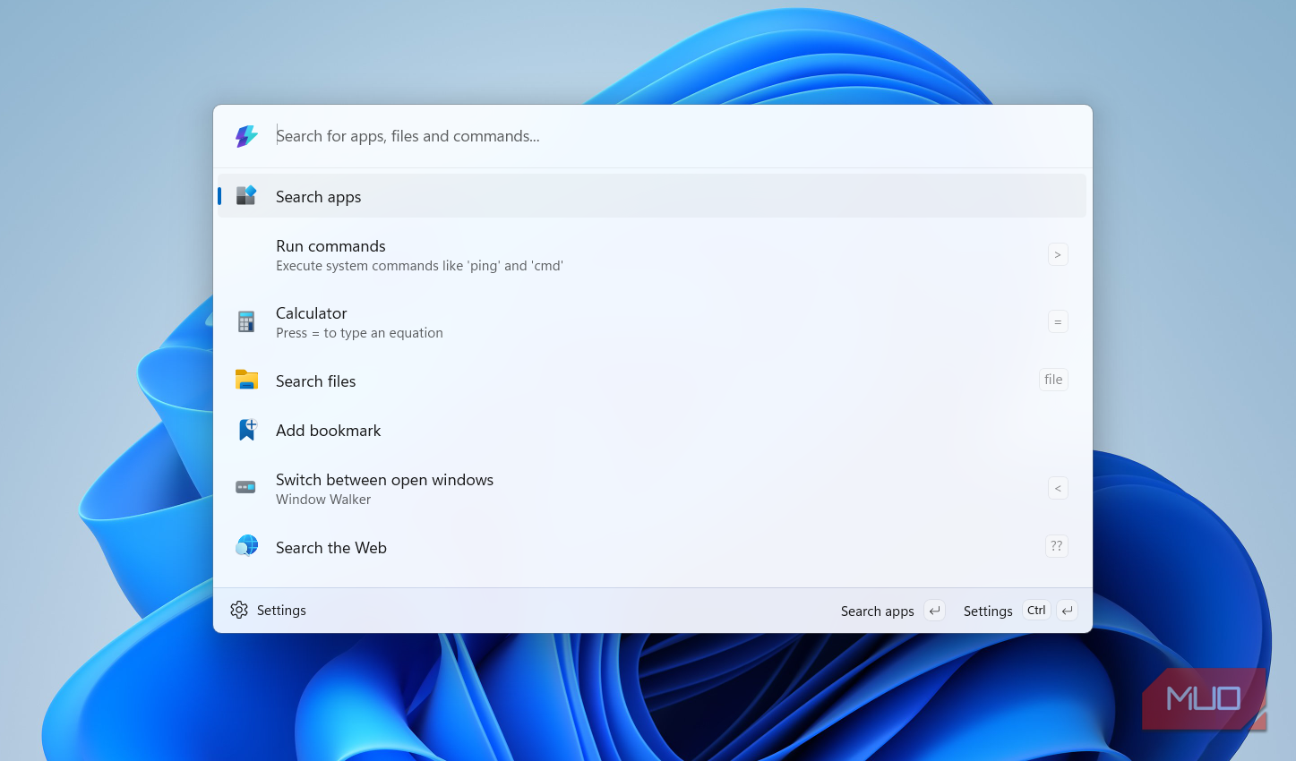 Command Palette open on Windows desktop