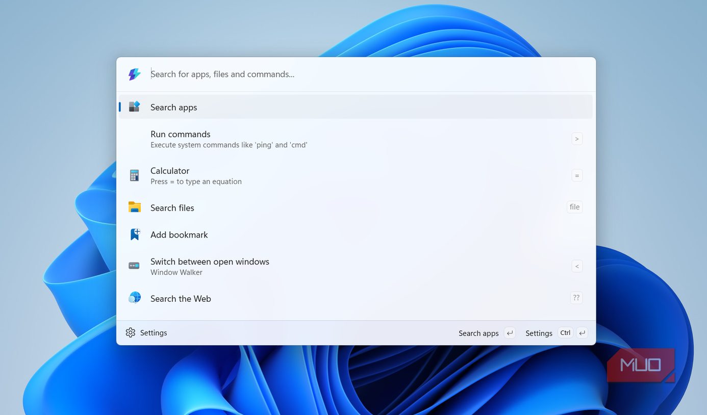 Command Palette open on Windows desktop