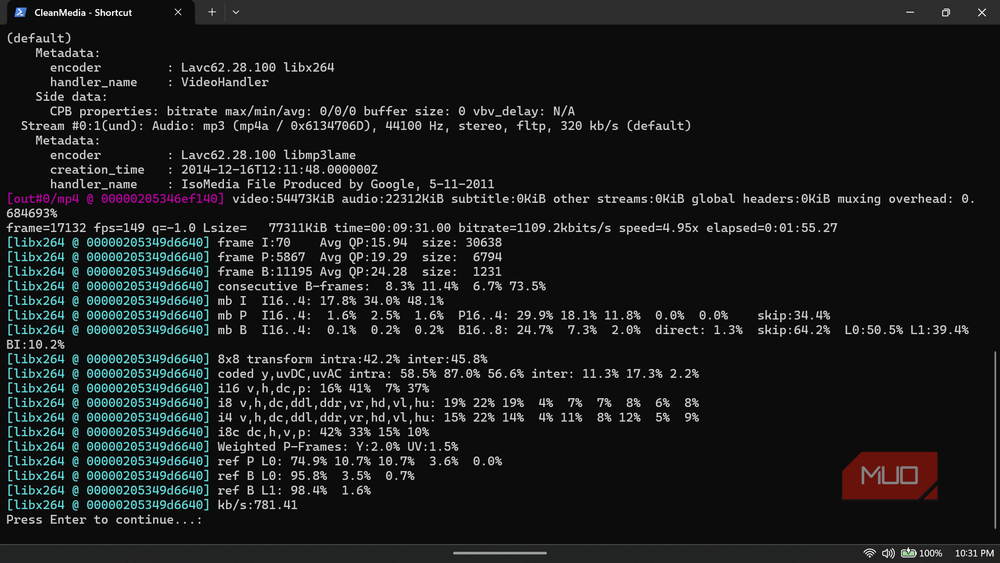 FFmpeg completing a video encoding process in Command Prompt