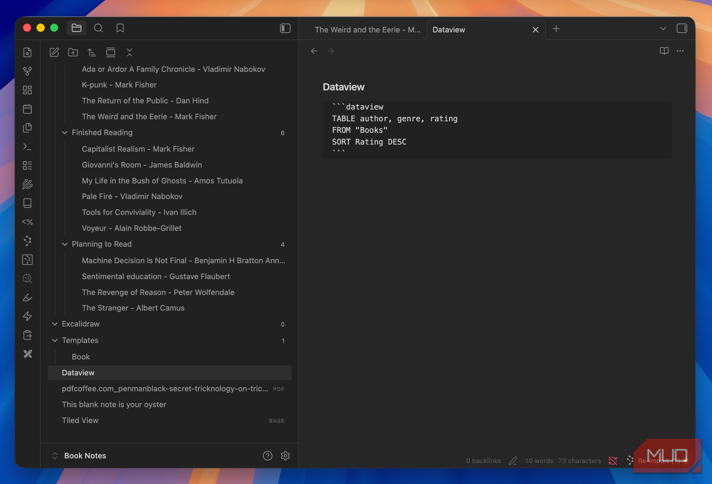 Dataview plugin note in Obsidian