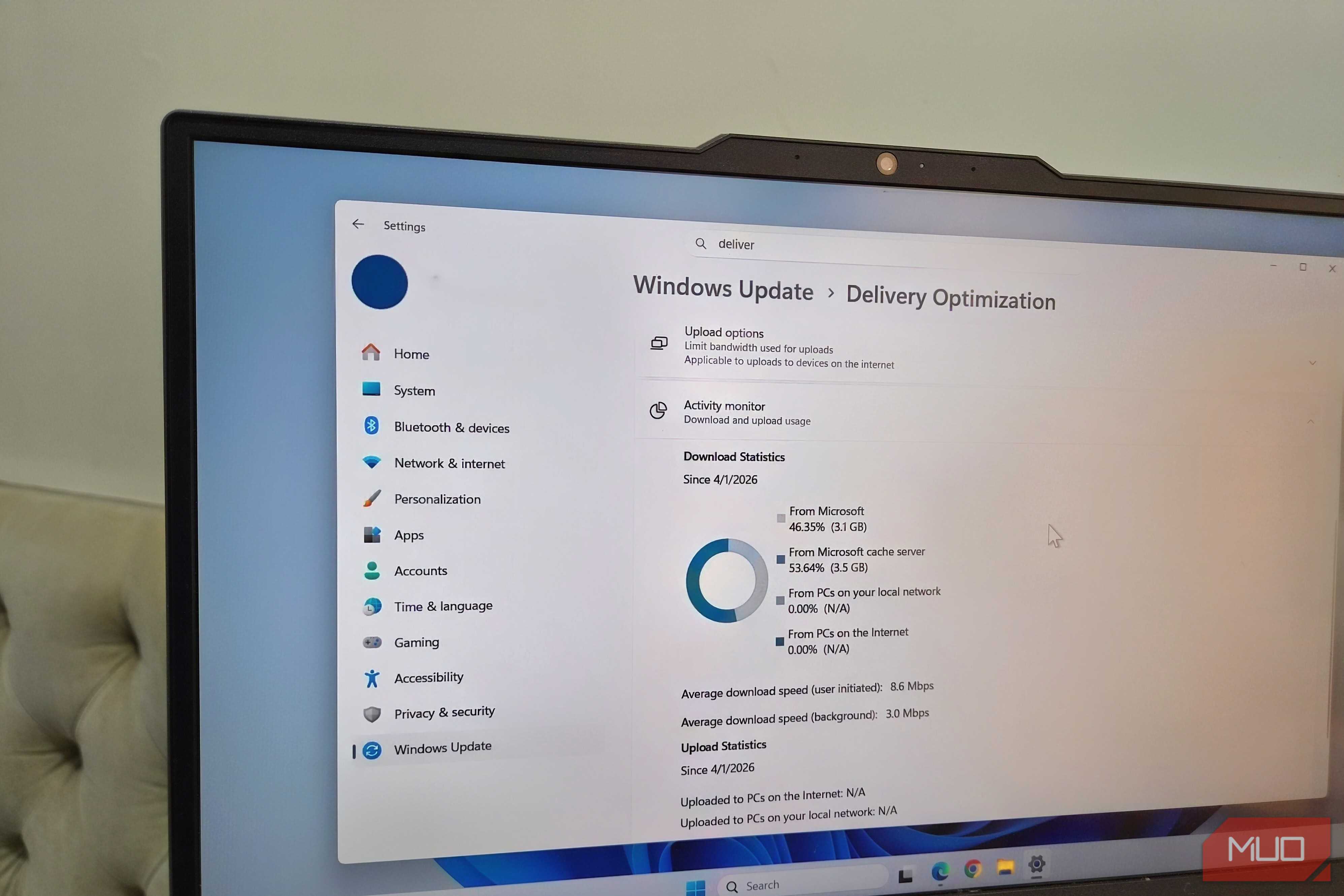 Delivery optimization feature on laptop
