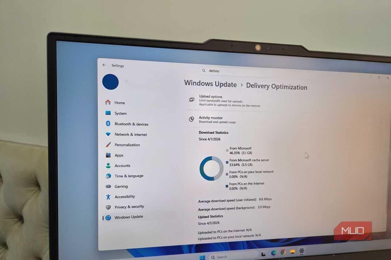 Delivery optimization feature on laptop