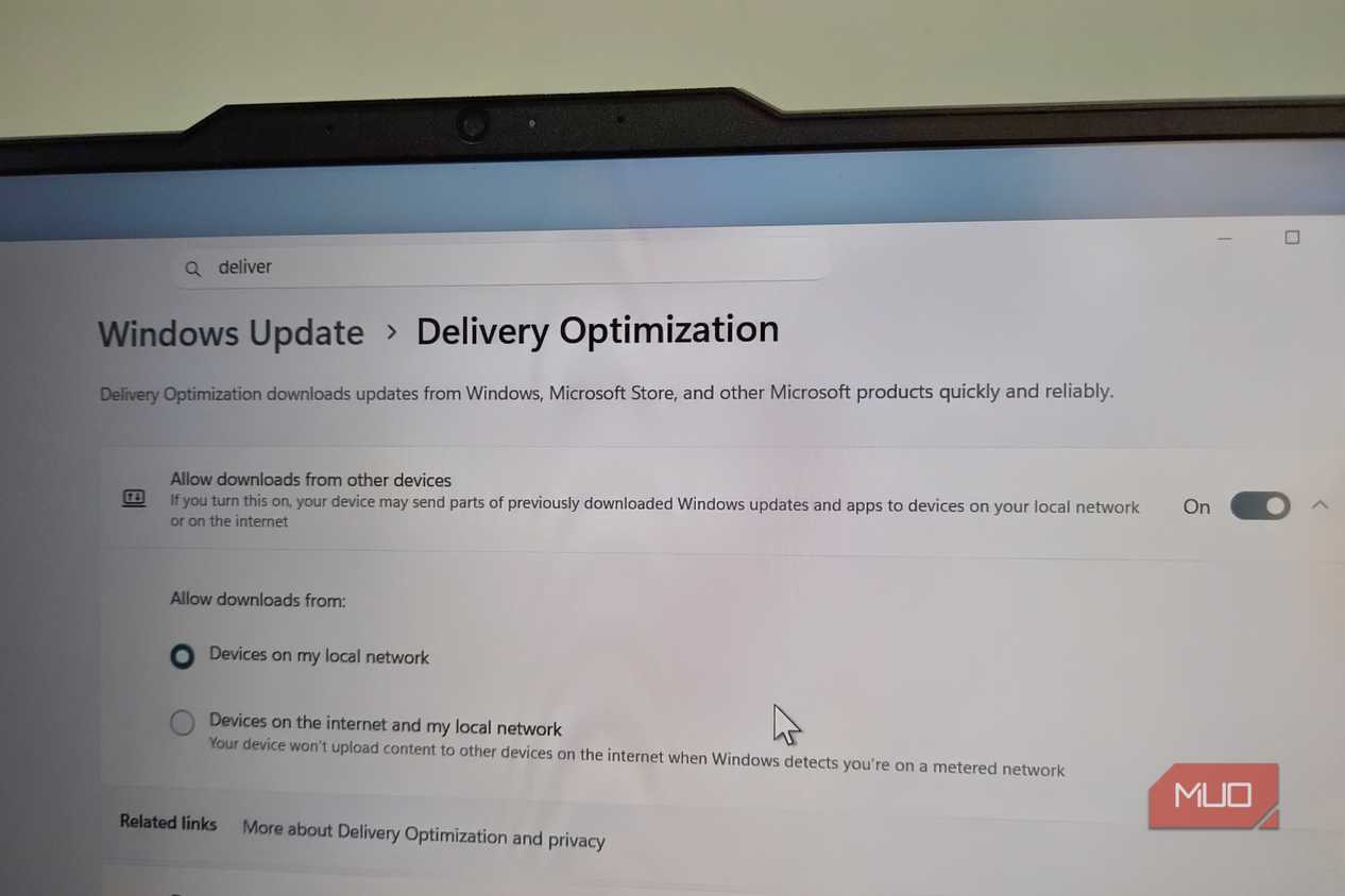 Delivery optimization feature on Windows 11 laptop