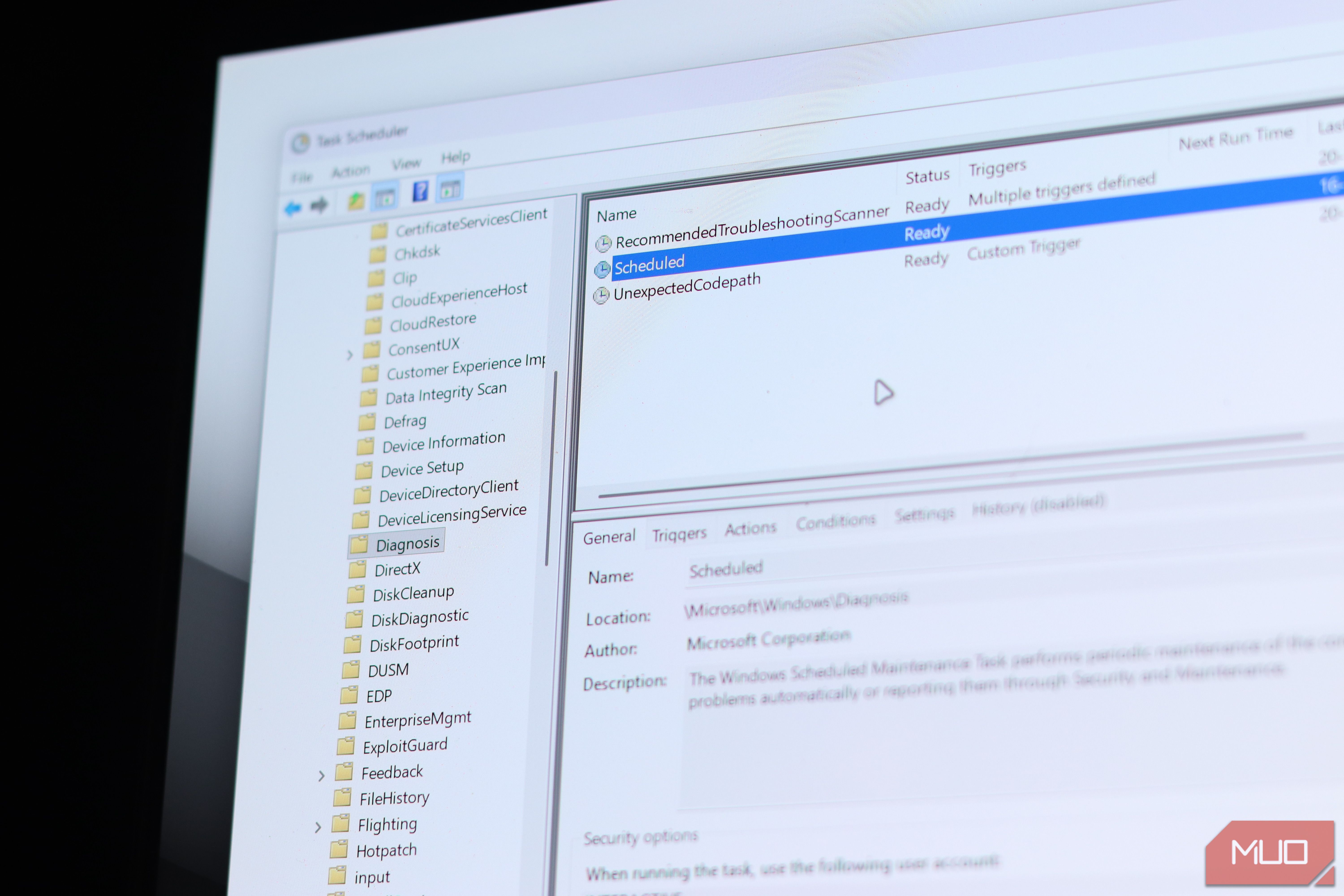 Diagnosis folder in Task Scheduler.