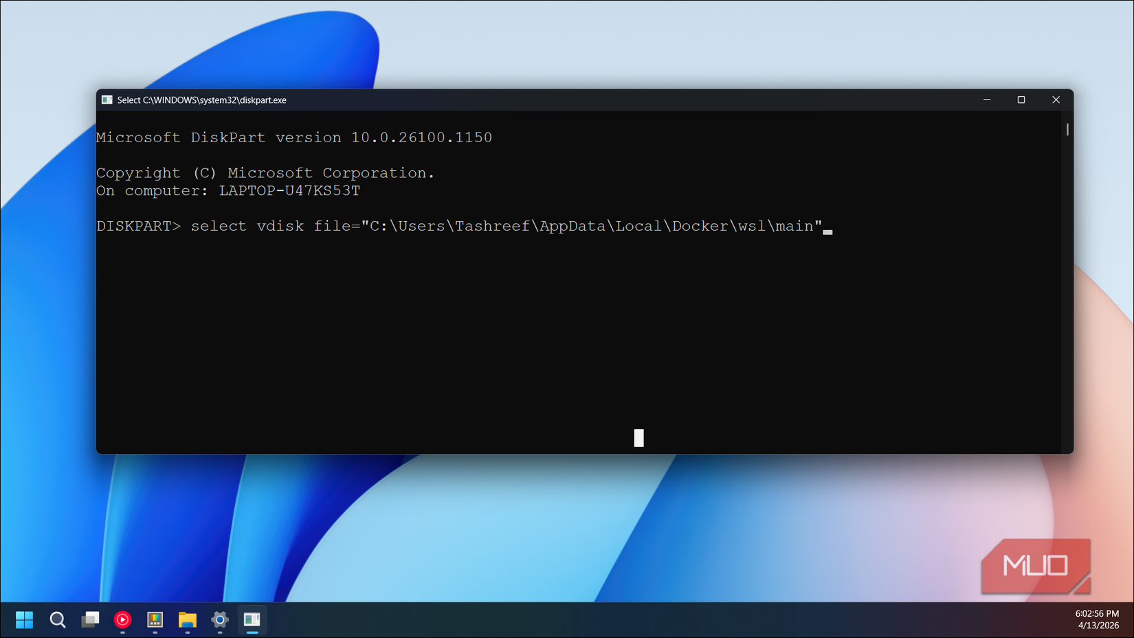 Diskpart tool running on Windows 11
