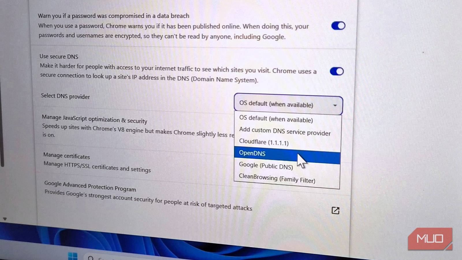 DNS setting in browser