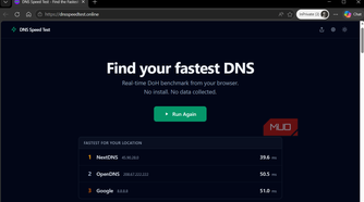 DNS Speed Test results