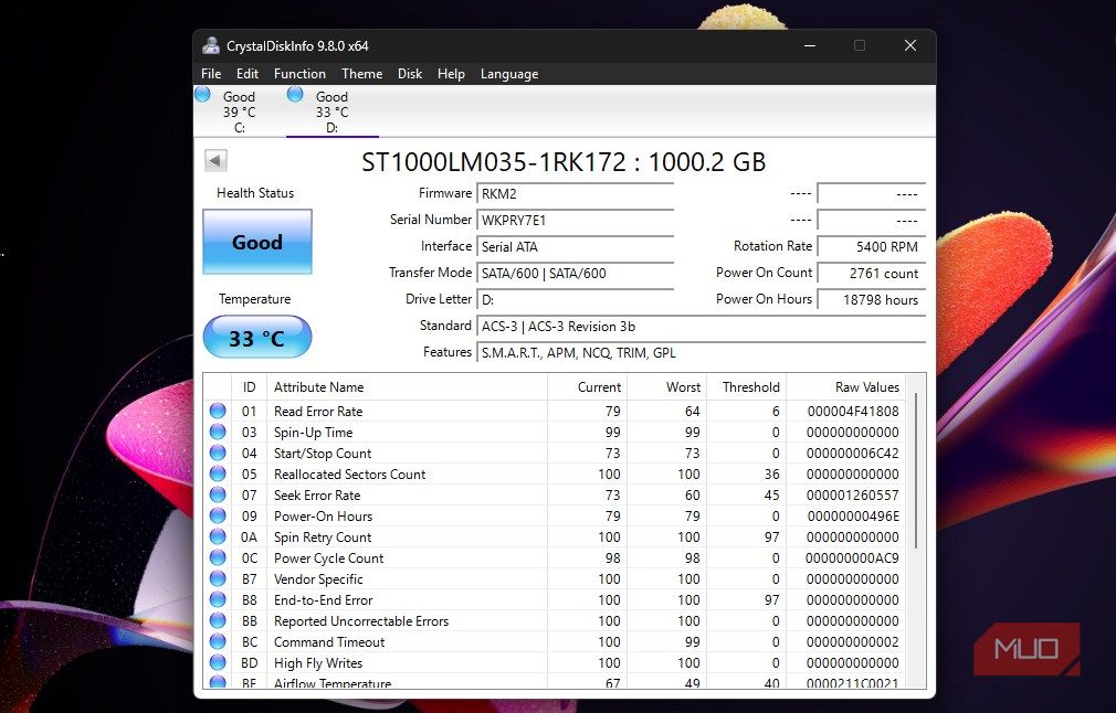 Drive info for HDD