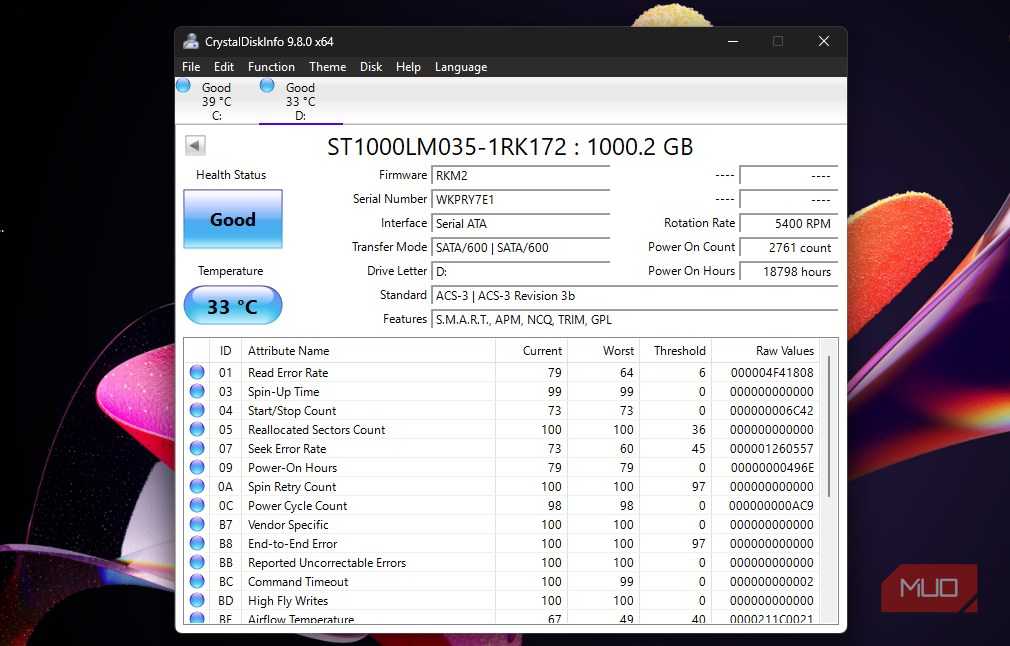 Drive info for HDD