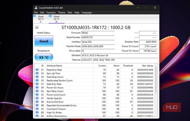 Drive info for HDD