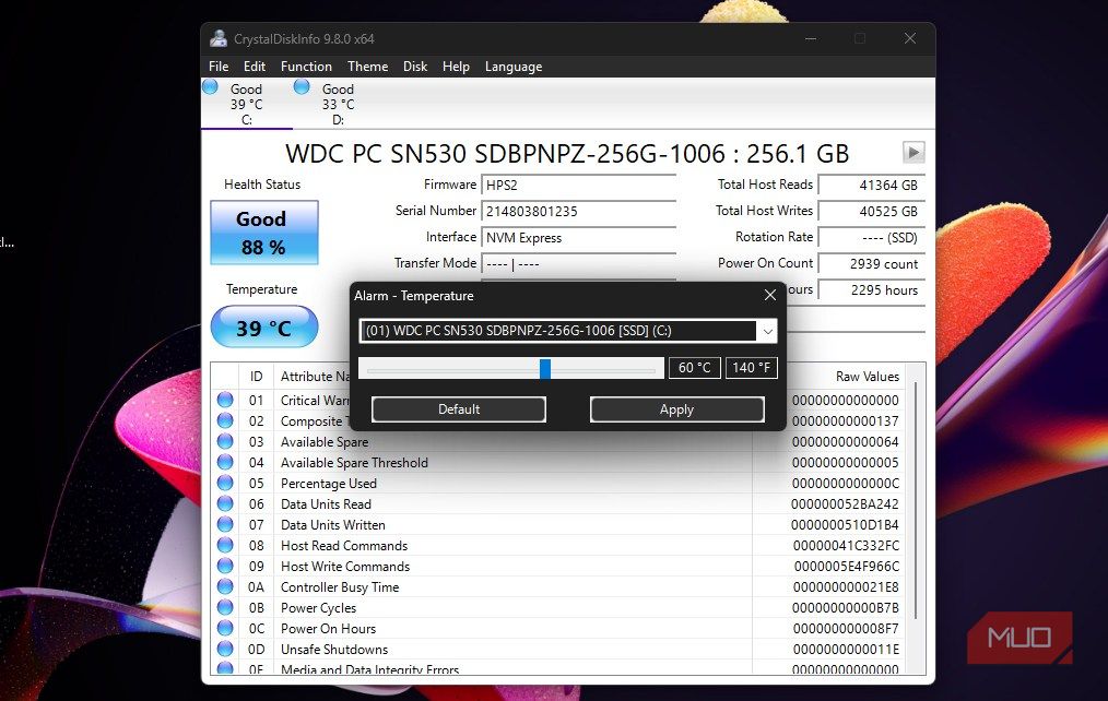 Drive temperature levels on CrystalDiskInfo