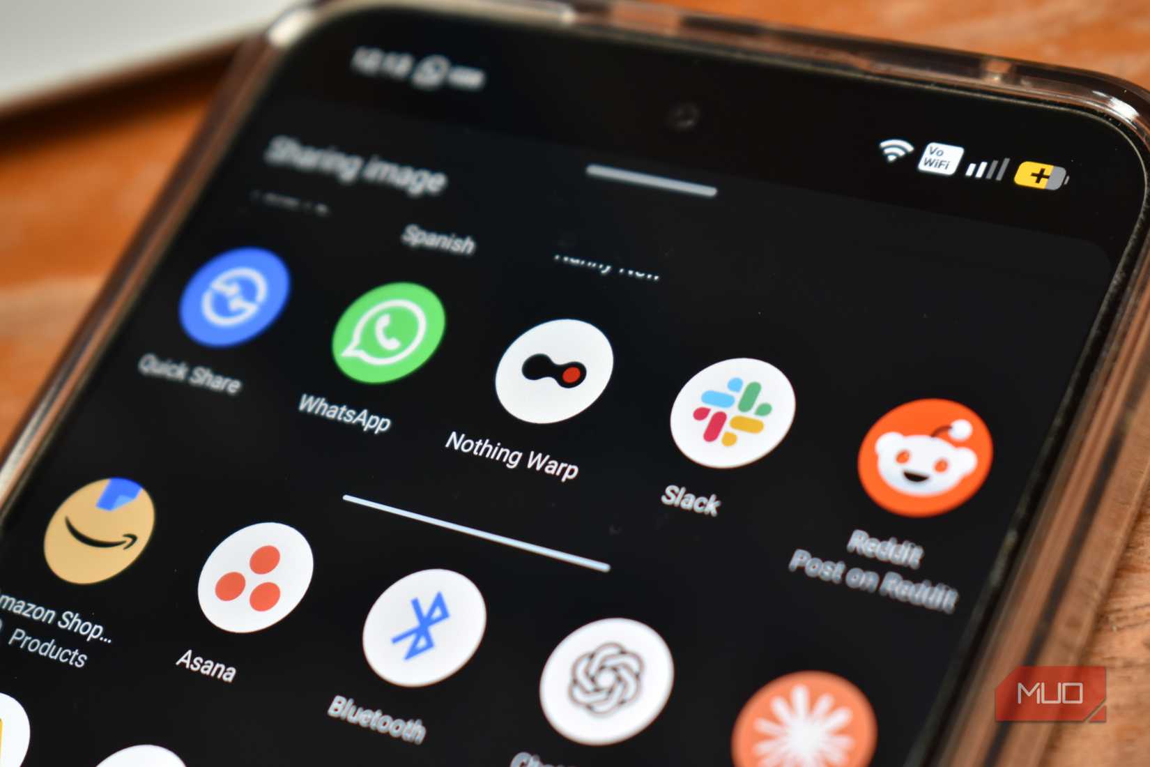 The Android share sheet showing the Nothing Warp app.