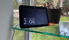 An Echo Show 8 smart speaker in a kitchen