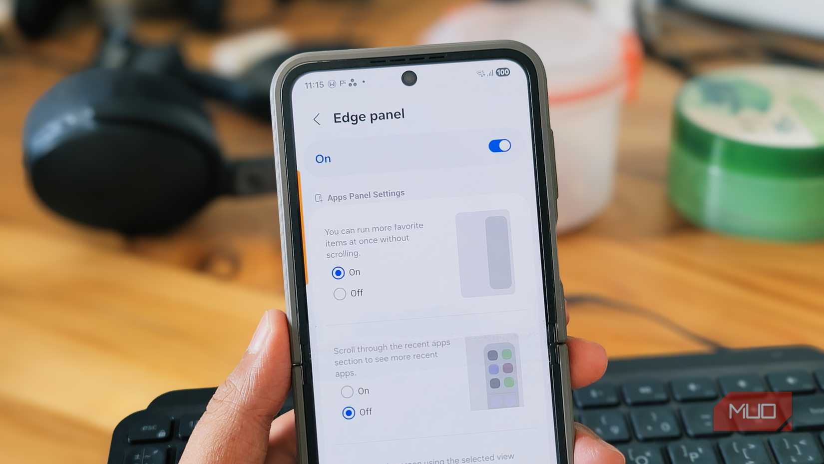 Edge Panel in Home Up plugin on a Samsung Galaxy Z flip 6