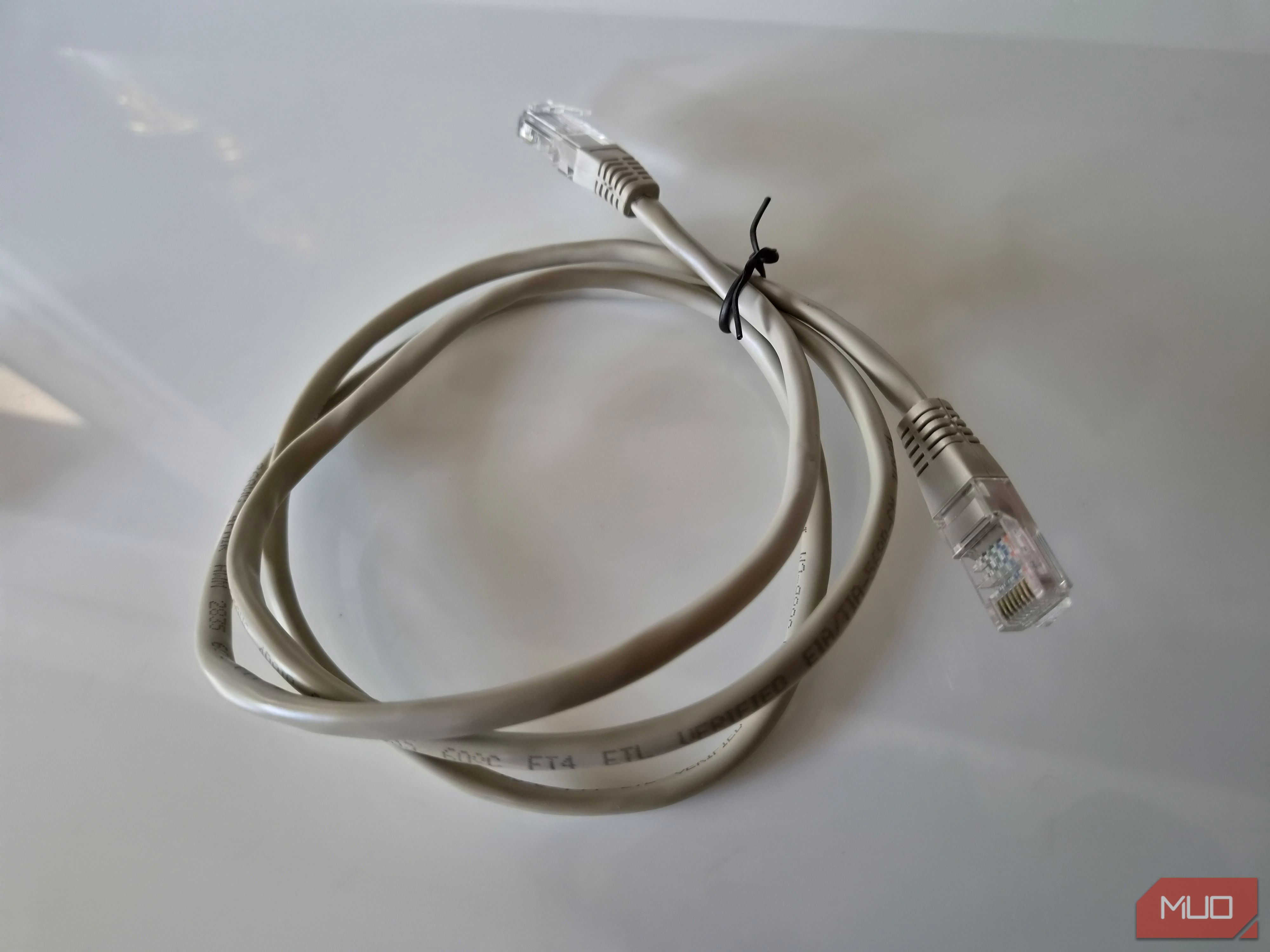 Ethernet cable on white surface