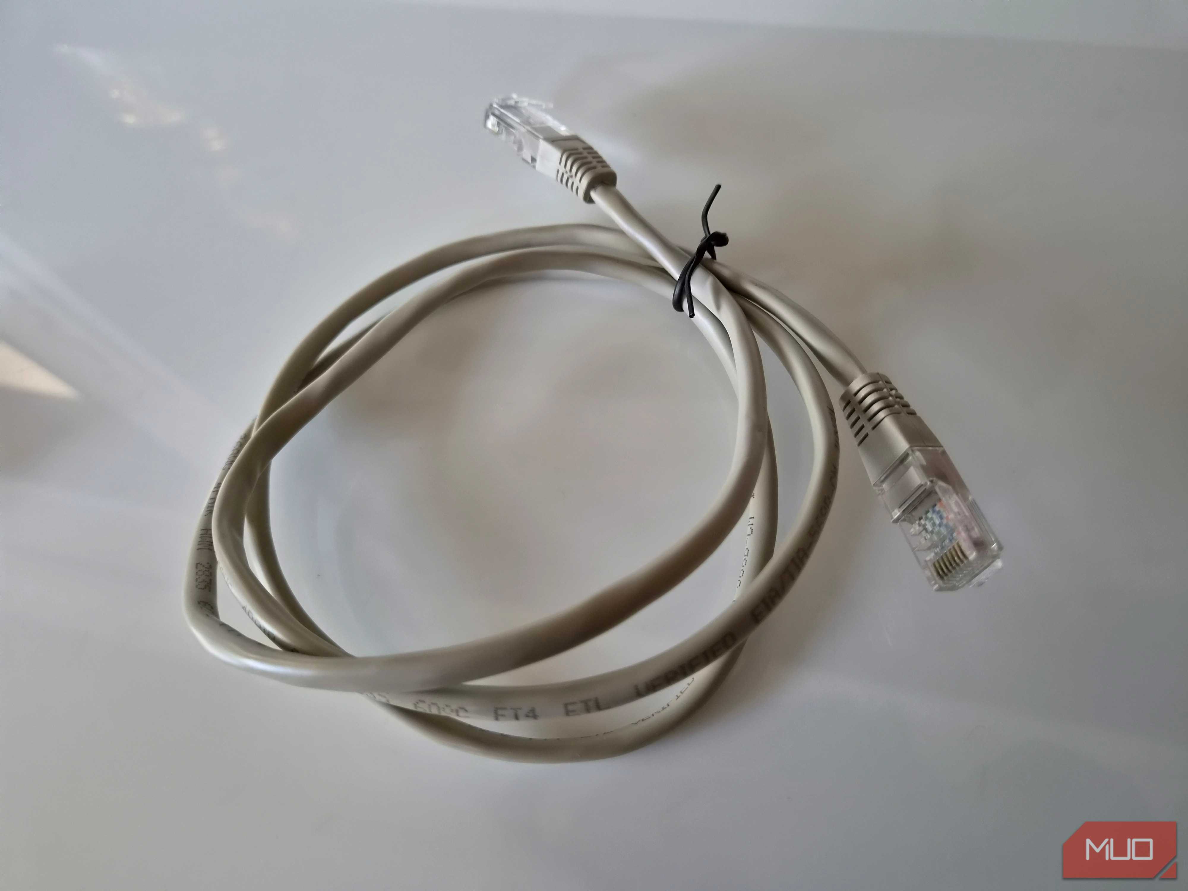 Ethernet cable on white surface