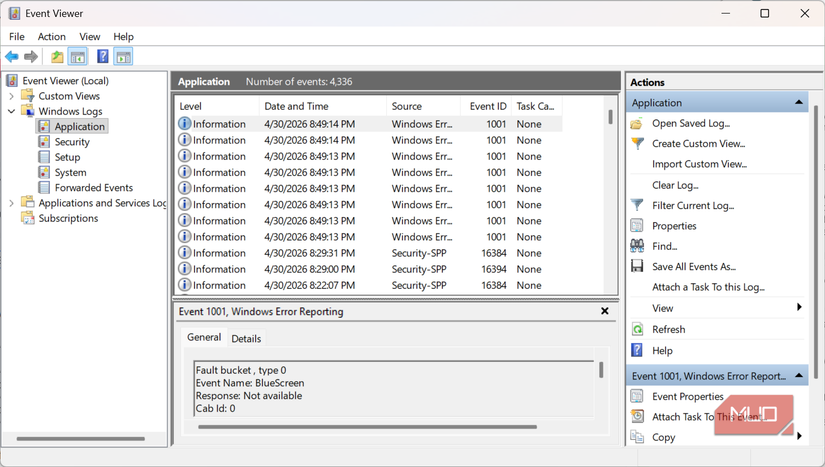 Event Viewer Application log