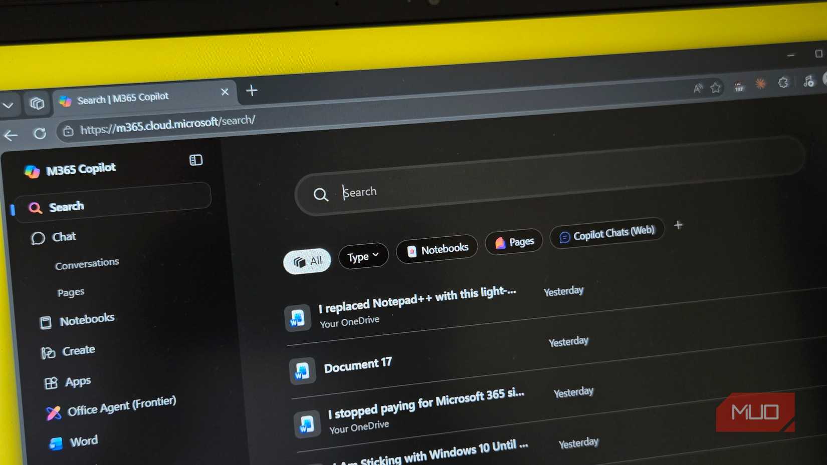 Files view on Microsoft Office online