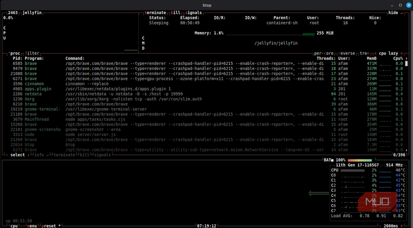 Filtering signals on btop