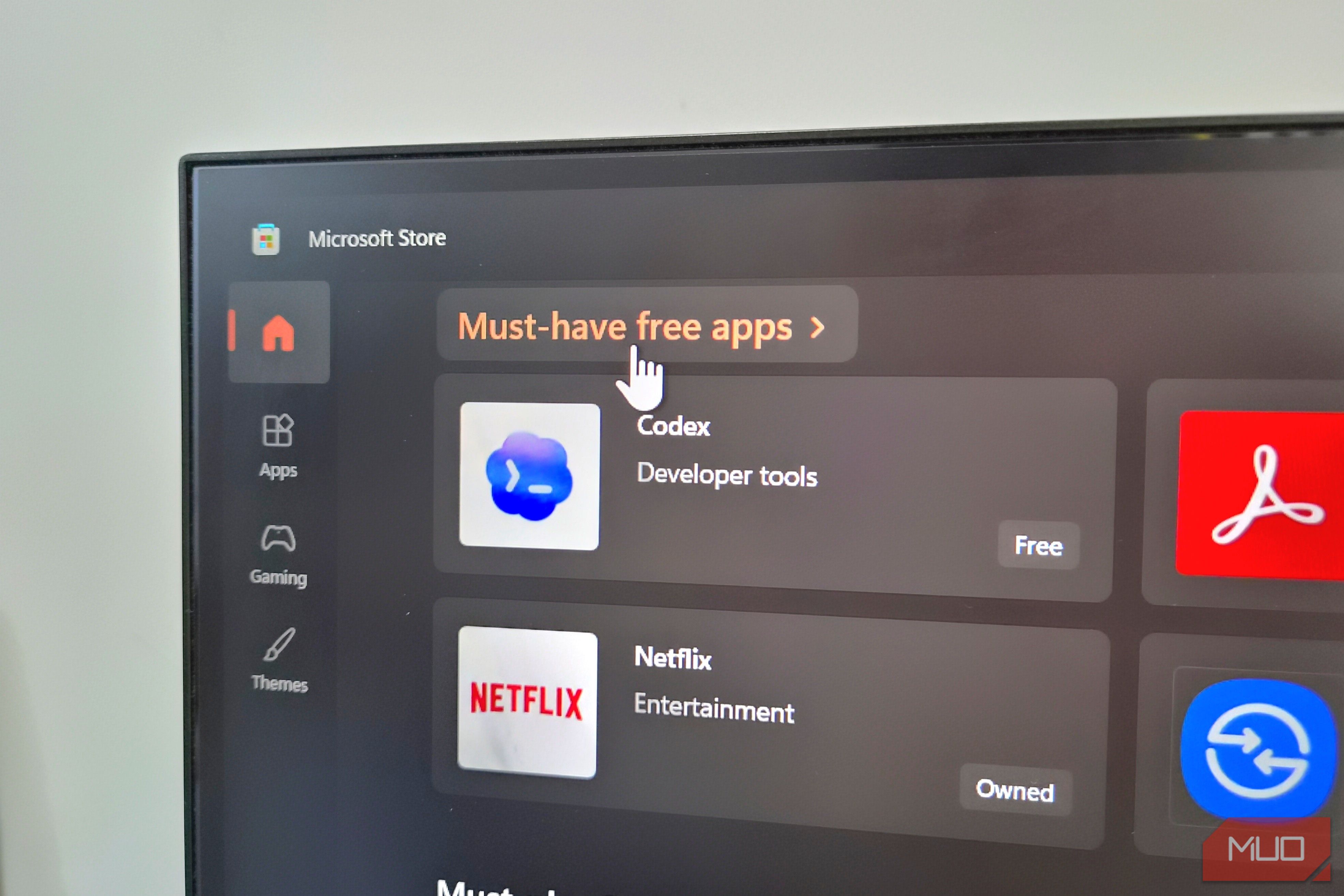 Free apps section on Microsoft Store