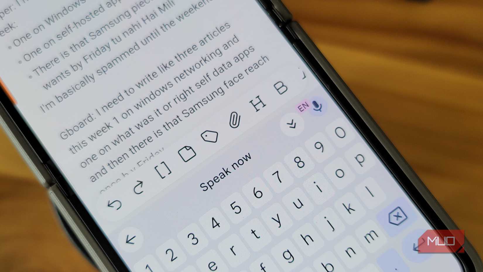 Gboard voice dictation active on a Samsung Galaxy Z Flip 6