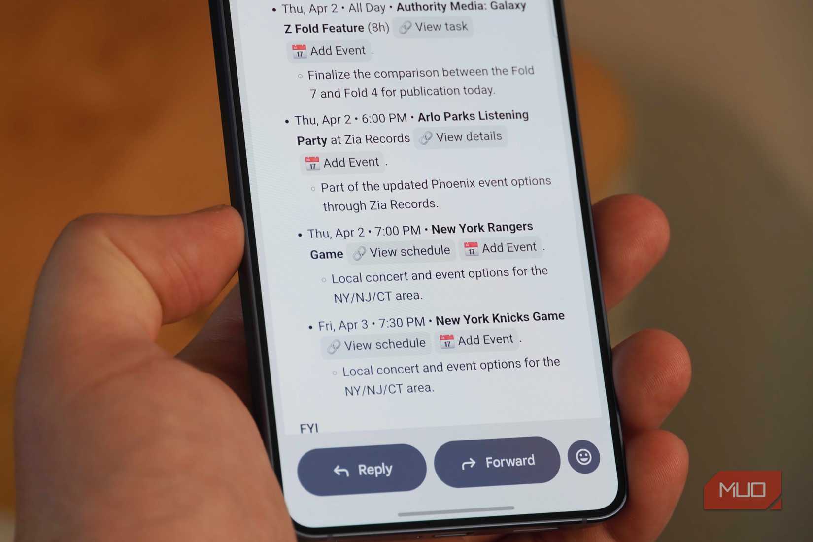 Calendar events listed by Google CC.