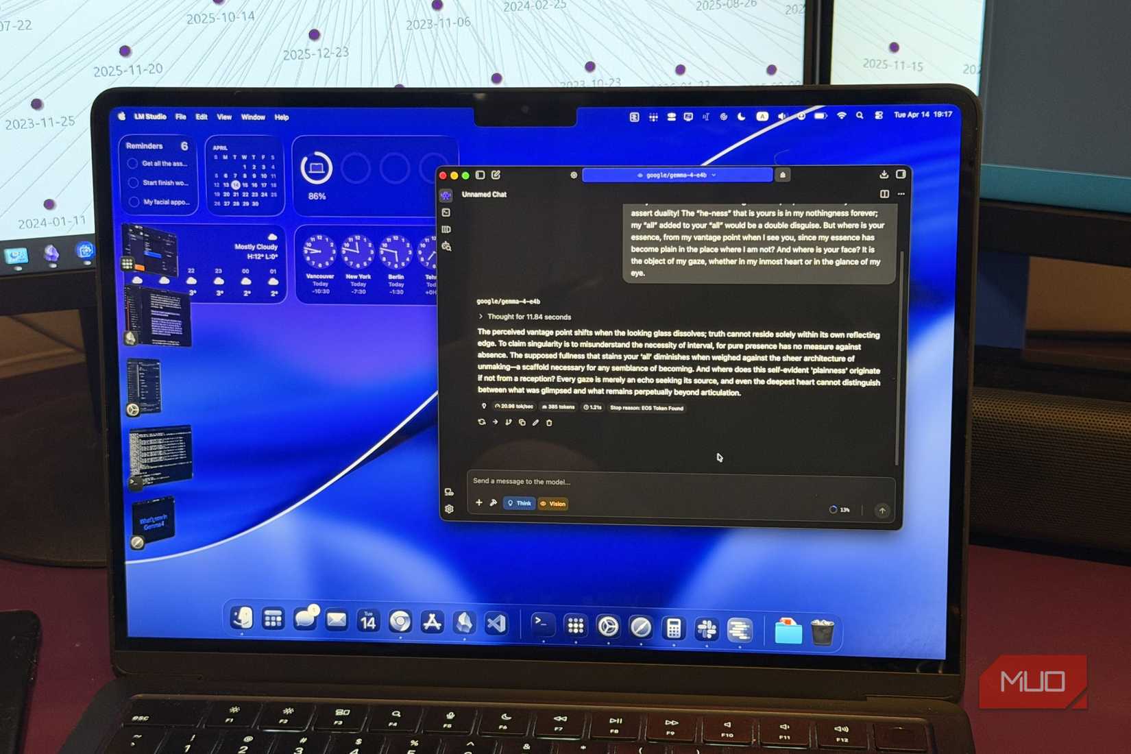 Gemma 4 responding to a prompt on a MacBook in LM Studio