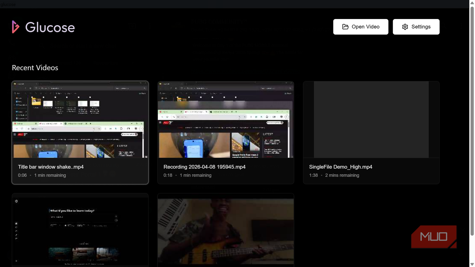 Glucose Media Playerの最近の動画ギャラリー画面