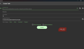 Gopeed 'Create Task' screen for adding new download links.