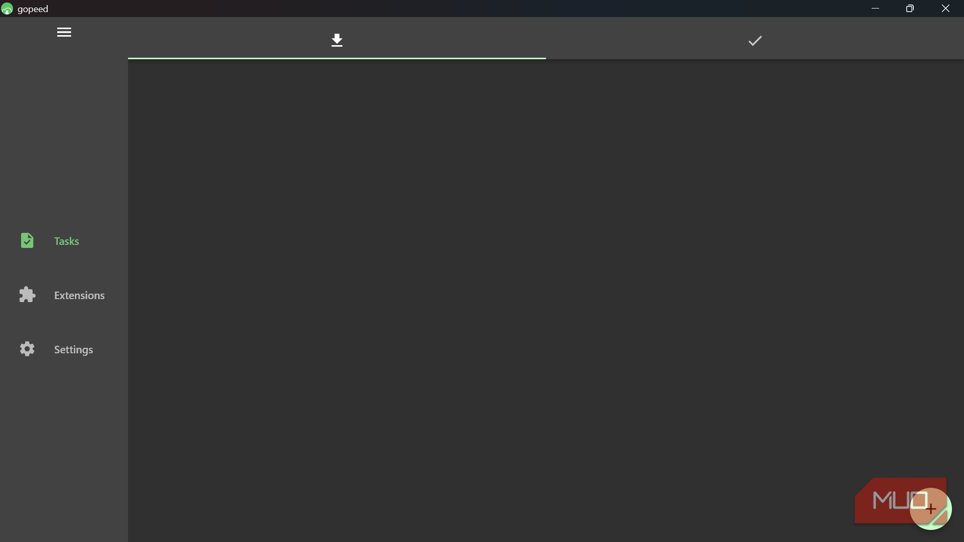 Gopeed download manager empty tasks screen.