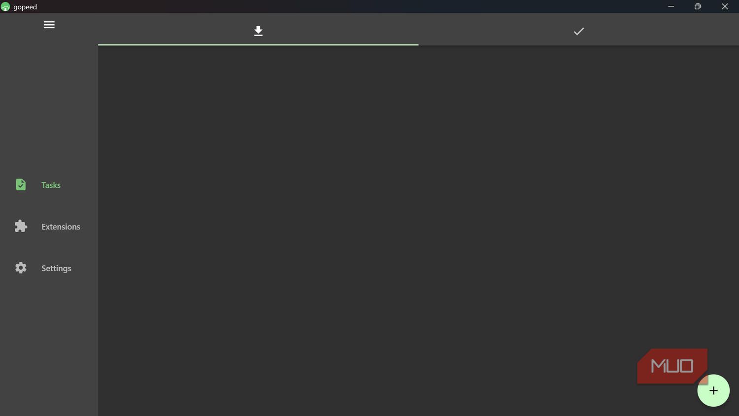 Gopeed download manager empty tasks screen.