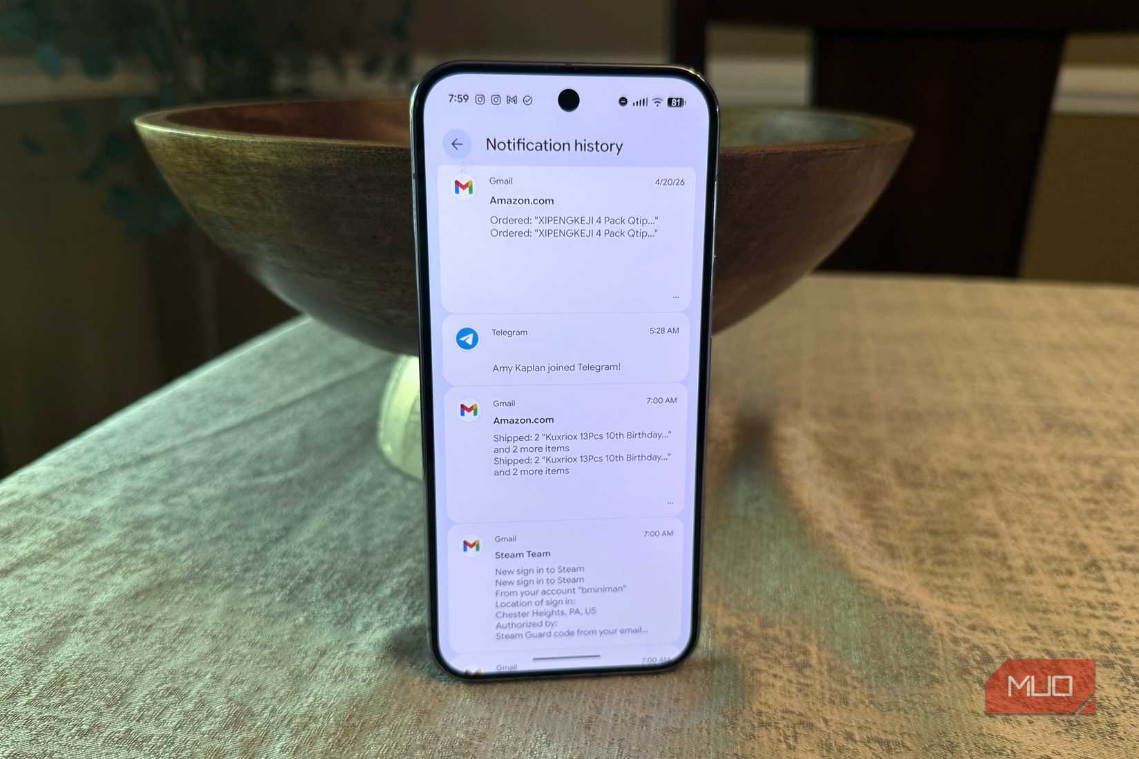 Androidの通知履歴画面のスクリーンショット