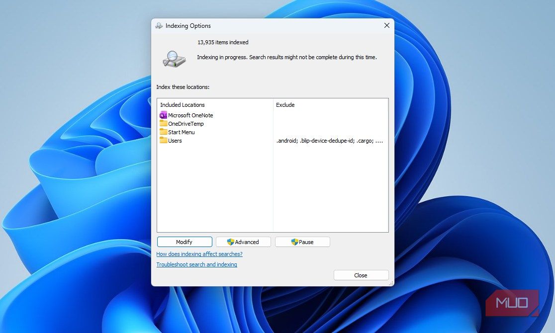 Index Options on Windows