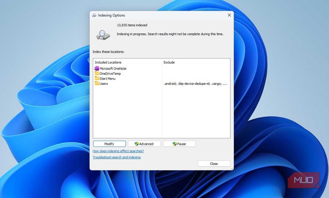 Index Options on Windows