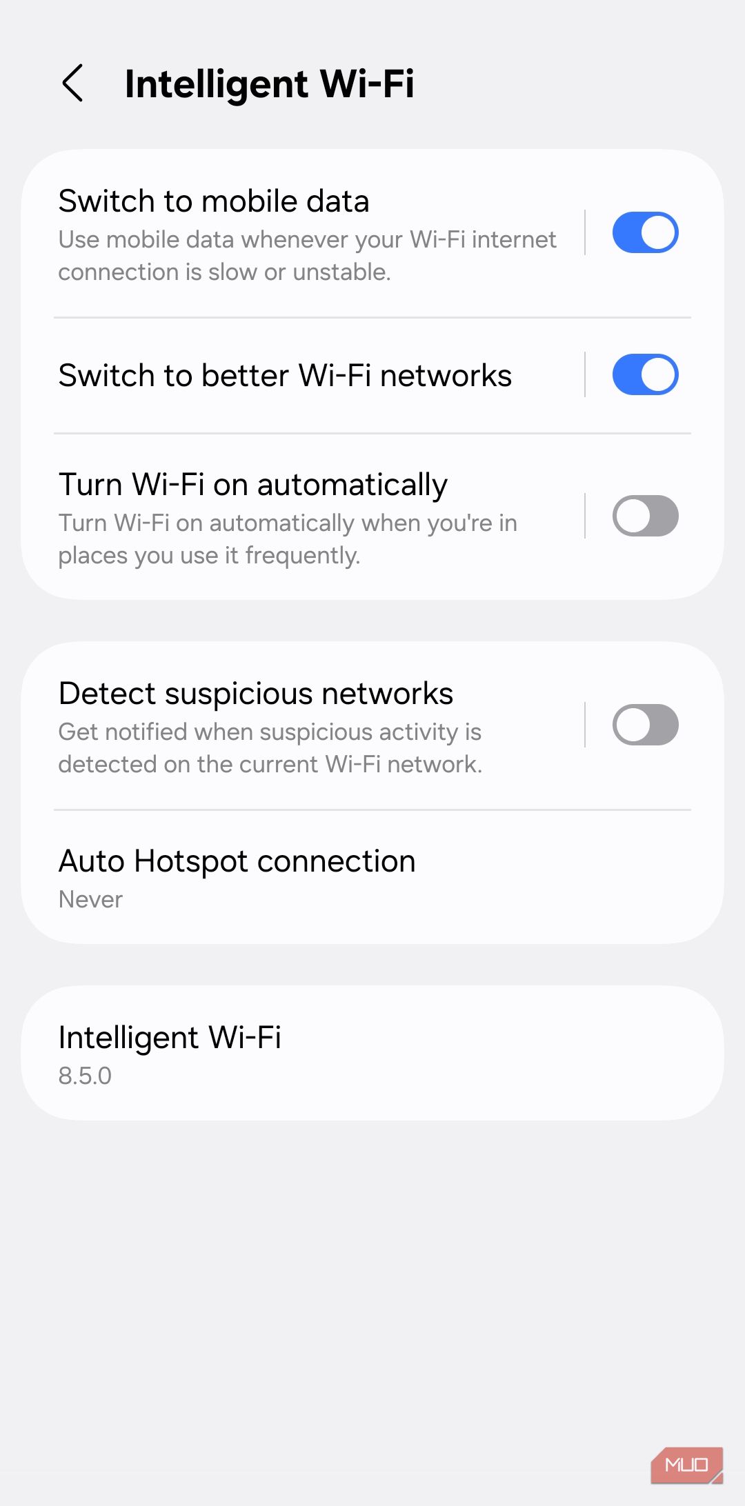 системное меню беспроводной связи в интерфейсе One UI