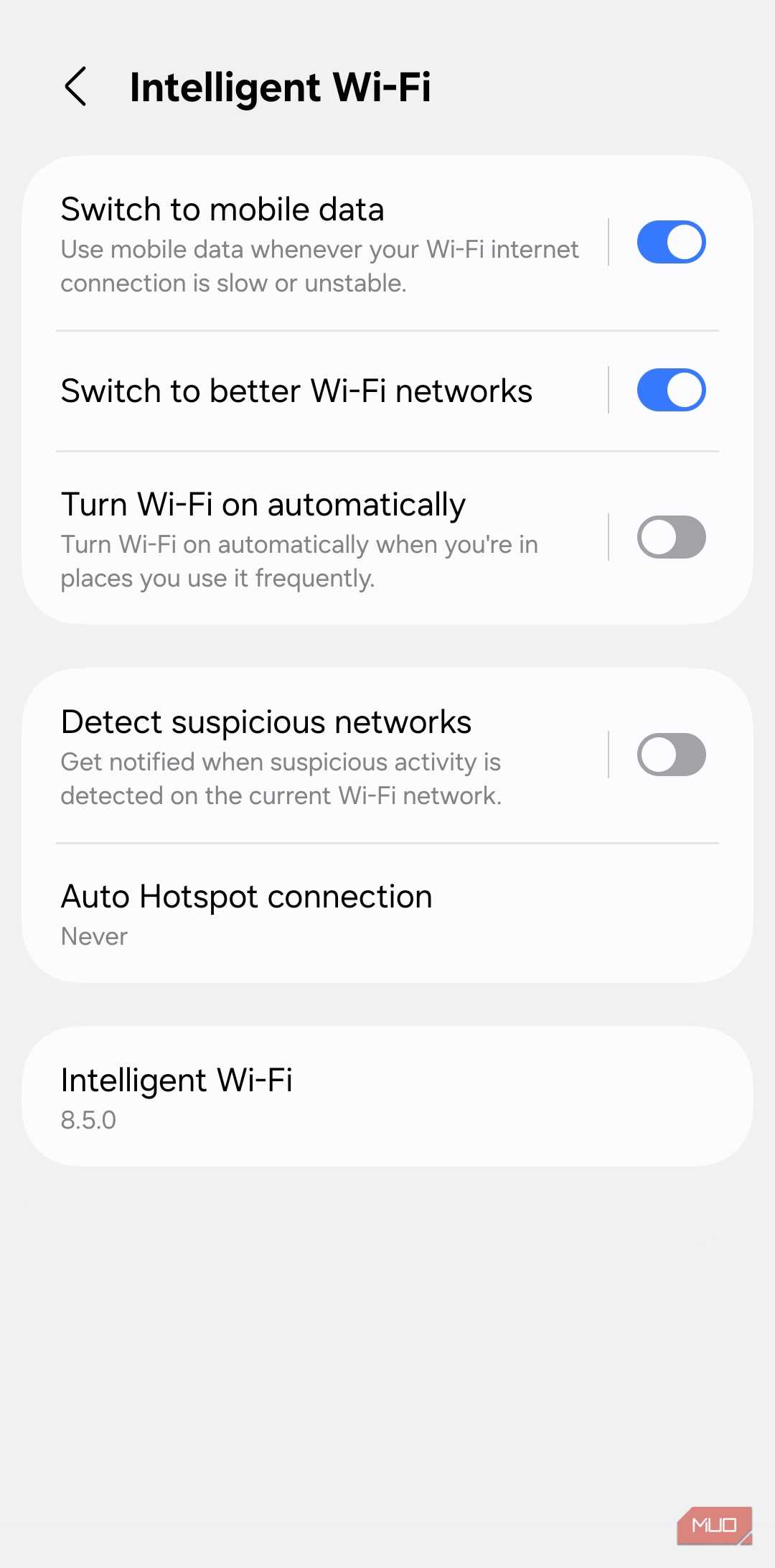 Intelligent Wi-Fi menu on Android phone