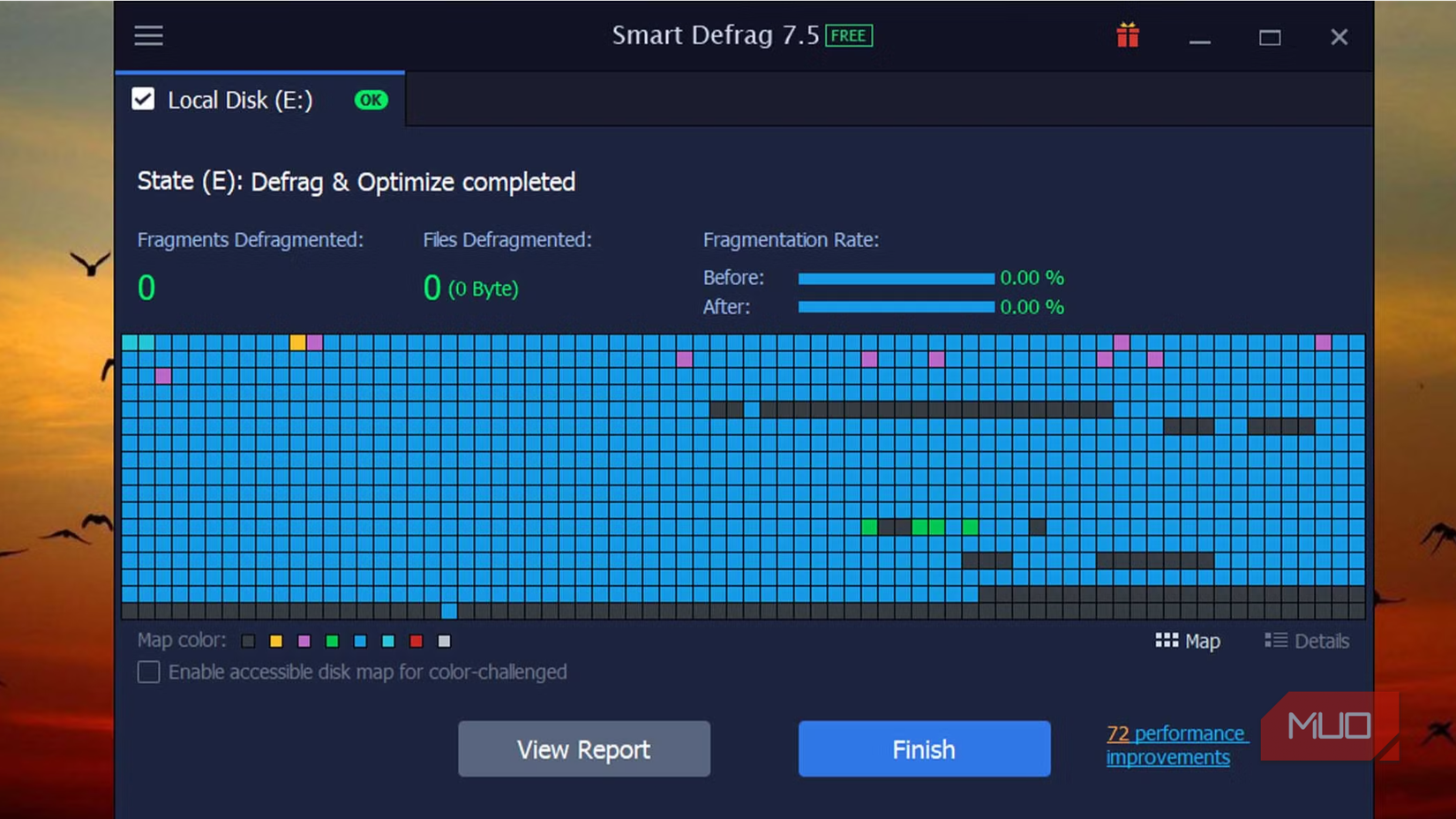ディスクデフラグツールの画面