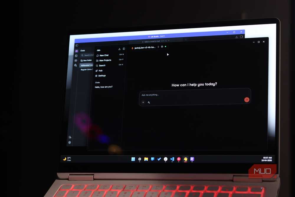 Jan and LM Studio running open-weight models on a laptop