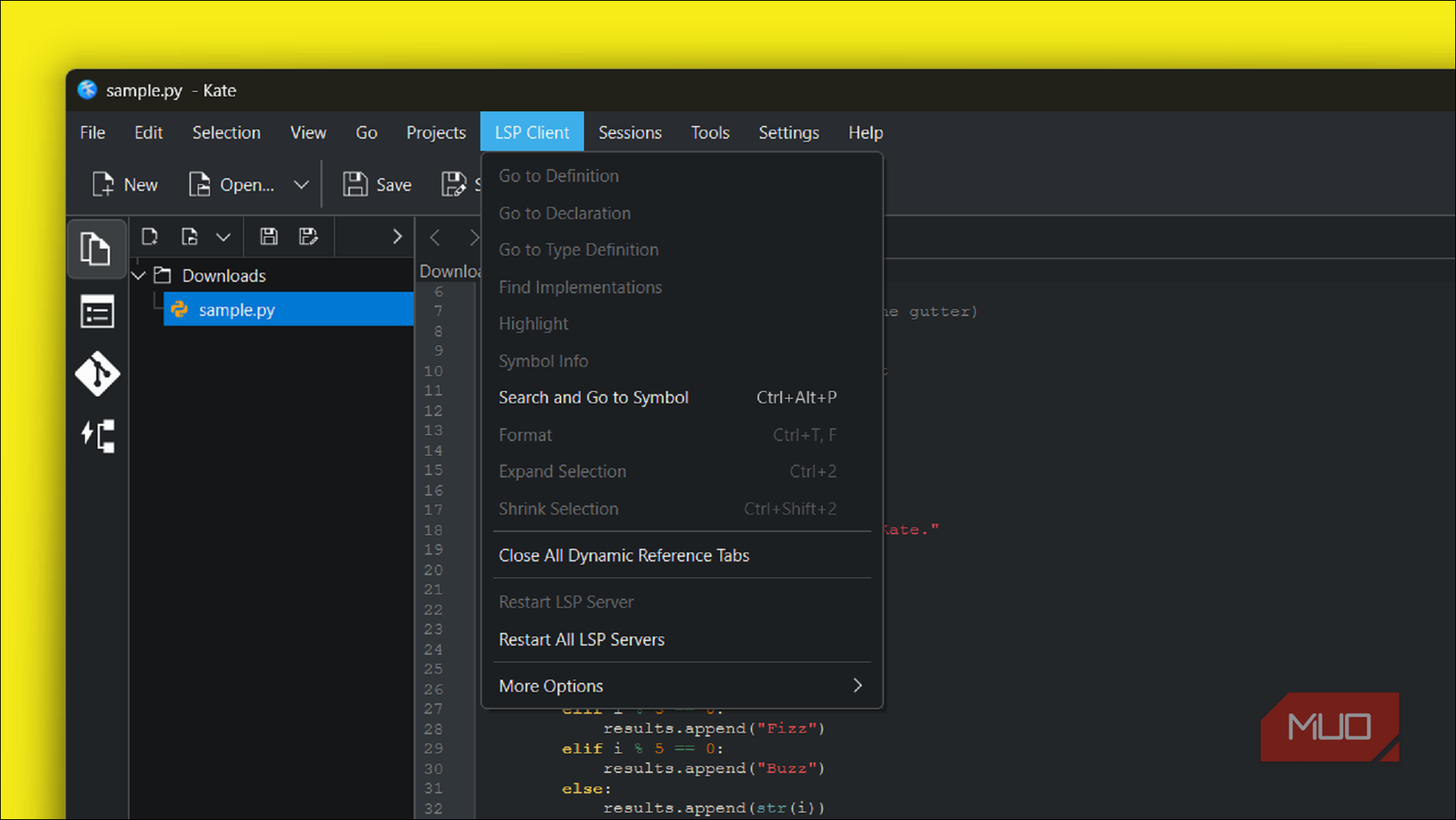 Kate editor LSP Client option visible on Windows 11