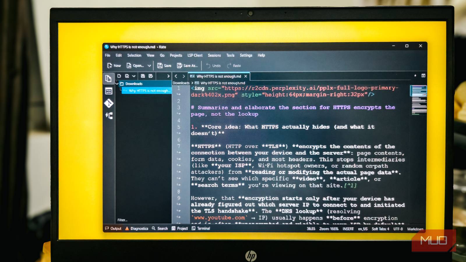 Windows 11で動作するKateエディタの画面