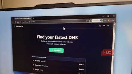 Laptop showing DNS speed test results