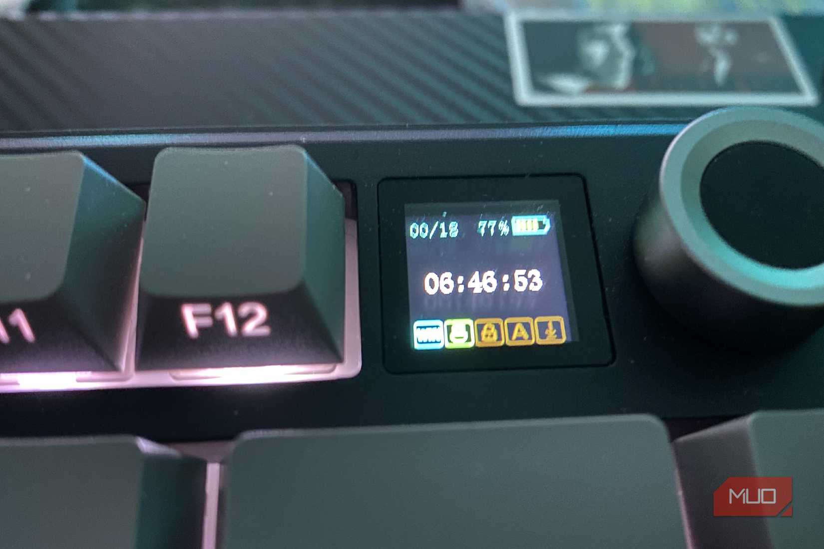 LED lights turned on with a mechanical keyboard with touchscreen