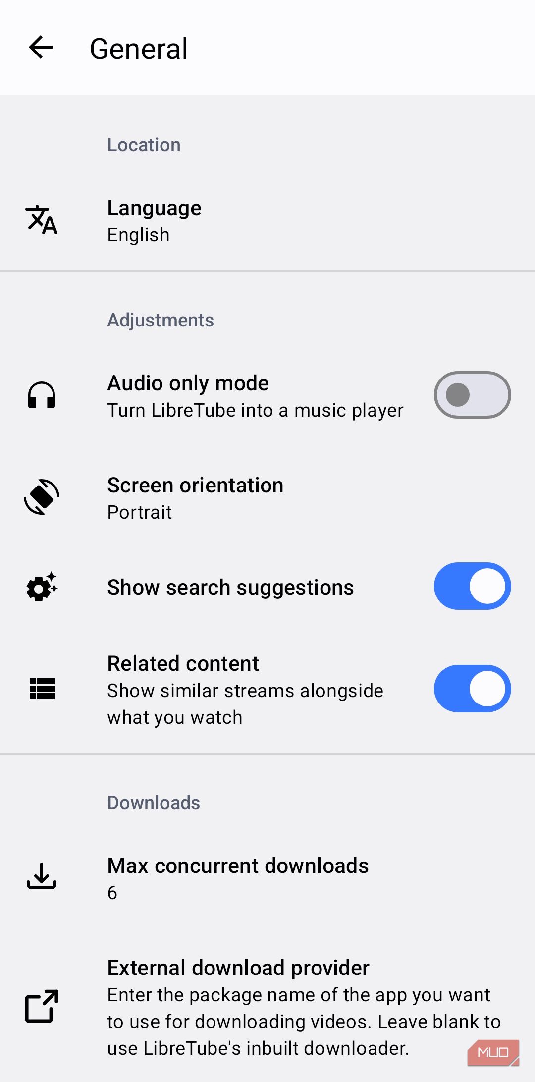 LibreTube app settings on Android