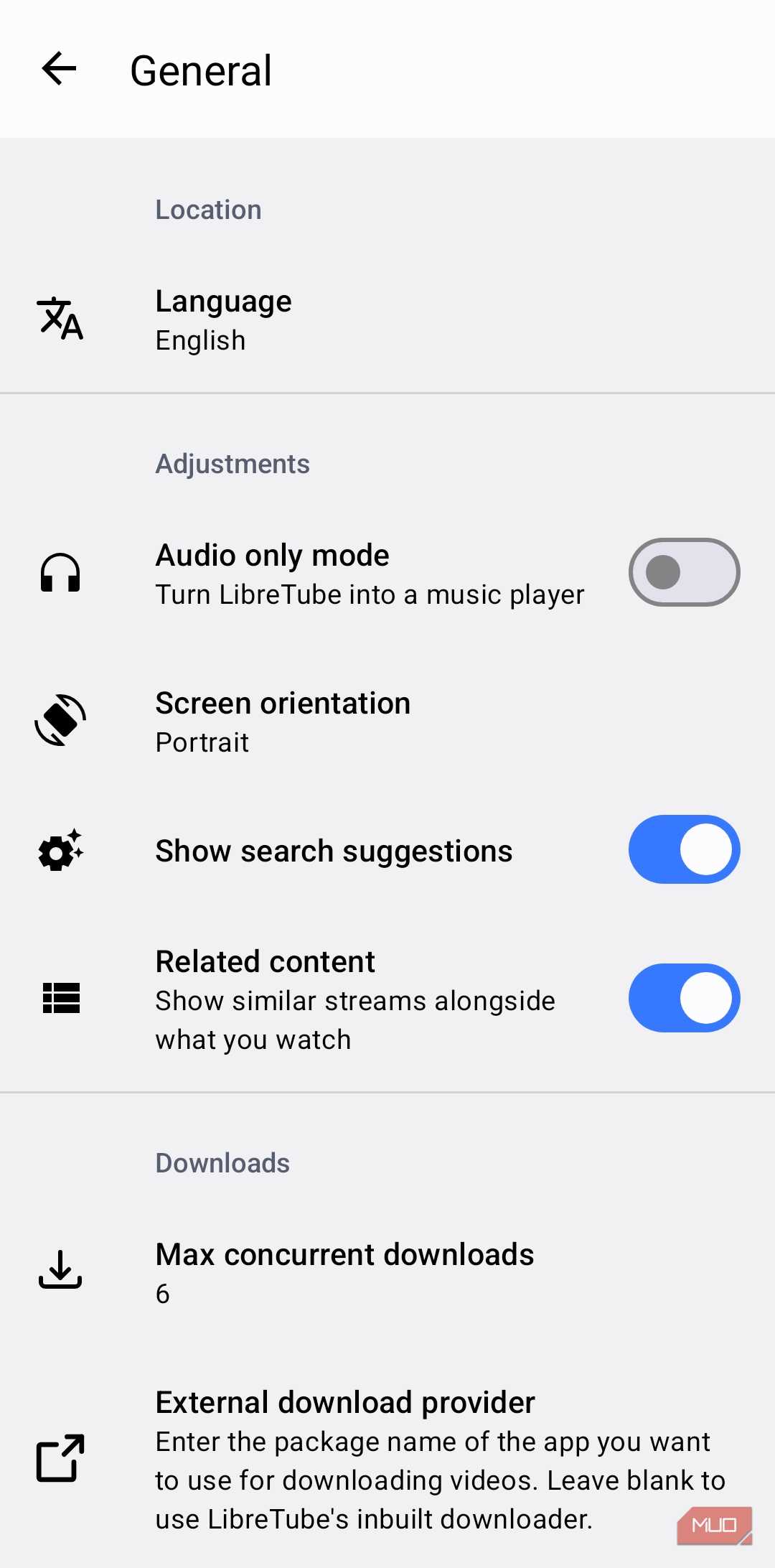 LibreTube app settings on Android